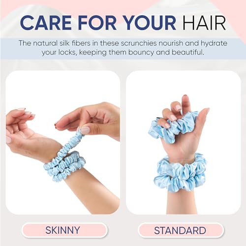 Image of Blissy Silk Scrunchies (3 Pack) - 100% Pure Mulberry Silk - 22 Momme 6A High-Grade Fibers Scrunchie for Straight & Curly Hair (Sky Blue, Regular)