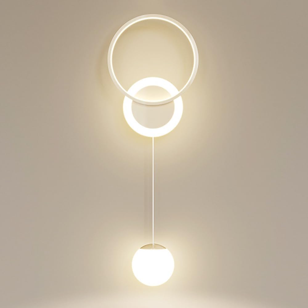 モダンな壁箱、リングベッドサイドの壁の燭台クリームアクリルランプシェード付き黄色の金属壁ランプ、モダンなLEDウォールライト-22W