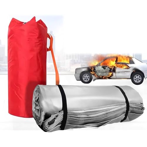 ALSUP EV Car Fire Blanket, Large Silicone 1100°C Reusable Fire Suppression Blanket, Emergency Fire Extinguisher Blanket for EV Fires, New Energy Electric Vehicles, Trucks Safety 4 * 6m
