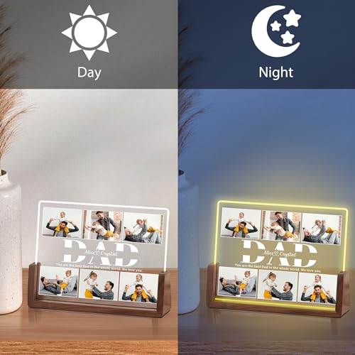 Personalized Fathers Day Birthday Gifts for Dad from Wife Daughter Custom Dad Gifts from Son Kids Customized Walnut Frame Acrylic Plaque with Pictures Gifts for Papa Daddy LED Night Light with Photos - Image 4