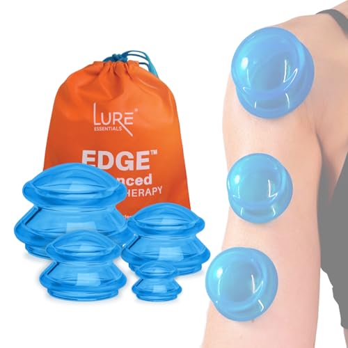 Silicone Cupping Therapy Set Professional Massage Cupping Cups for Cupping Therapy 4 Cup Kit for Massage, Myofascial Release, Cellulite Reduction (Lure Blue)