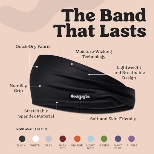 Sweatband for Men and Women - Unisex Non Slip Headband that Wicks Moisture and Eliminates Excess Sweat - Durable & Long-Lasting - Running, Sports, Gym (Black, Pack of 3)