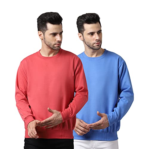 Image of Mack Jonney Fleece Round Neck Solid Sweatshirt for Men (Pack of 2)-SW RRN PNK Sky 02-P