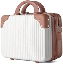 Portable Makeup Travel Case Hand Luggage, Mini ABS Carrying Makeup Case Suitcase with Elastic Band, Small Hard Shell Cosmetic Case for Travel Camping Women Girls (White&Rose)