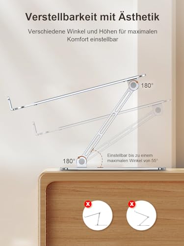 CIRYCASE Laptop Ständer Höhenverstellbar, Schnell Kühlender Laptop Stand, Ergonomischer Tragbarer Aluminium Notebook Ständer, Kompatibel mit MacBook Air Pro, Dell, HP 10-16\ Laptops, Druckerständer