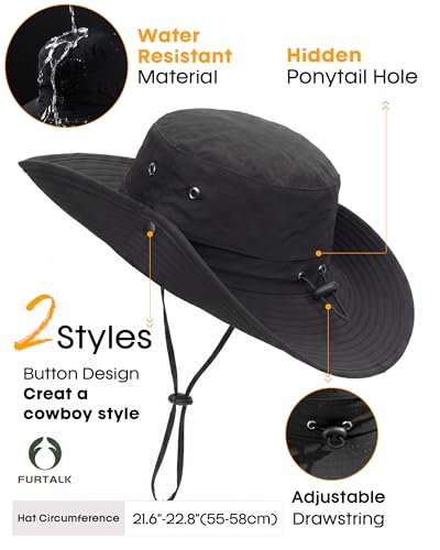 Image of FURTALK Sun Hats for Women Ponytail UV Protection Beach Summer Hat Wide Brim Packable Cowboy Hat