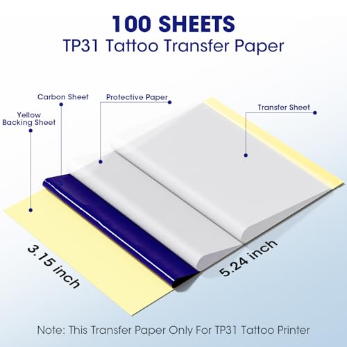 Phomemo Papel de transferência de tatuagem TP31 apenas para impressora de tatuagem TP31, papel de tr