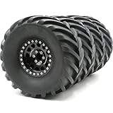 4pcs RC 2.2 Mud Terrain Truck Tire Soft Tyre Height 130mm/5.12inch & Aluminium Alloy 2.2 Beadlock Wheels Rim Hex 12mm Black