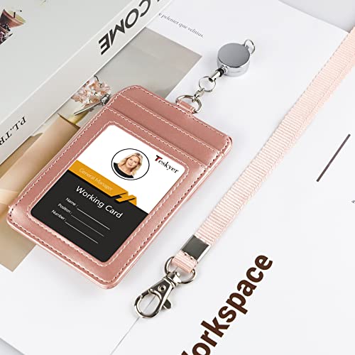 Teskyer Id Badge Holder With Retractable Lanyard, 4 Card Slots, Premium Pu Leather Id Card Holder With Zipper Pocket, Easy Swipe Id Holder For Work Id, School Id, Metro Card And Access Card #TOP5