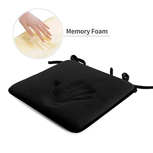 Dining Chair Pads,2 Pack Non Slip Memory Foam Kitchen Chair Cushions Pads With Ties And Gripper Backing By Shinnwa(16" Square,Velvet Black) #TOP2