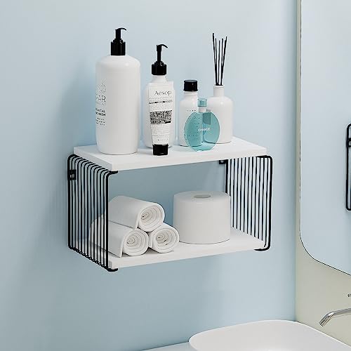 Filano Floating Nightstand 2 Tier Modern Geometric White Nightstand Wall Mounted Nightstand Bedside Shelf Floating Shelves For Bedroom Living Room White #TOP5