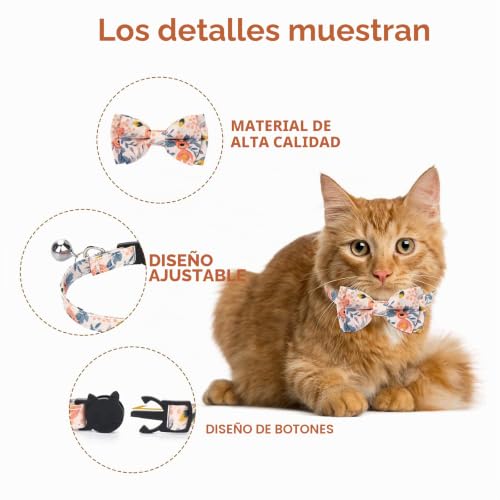 Miniatura 2 de Collares De Gato Con Campanas Pañuelo De Pajarita Extraíble, 2 Collares Para Mascotas 1 Pañuelo De Perro 1 Lazo, Collar De Gatito, Pañuelo De Gato, Pajarita De Perro
