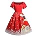 Produktbild VEMOW Weihnachtsfeier Elegantes Kleid Damen Spitze Kurzarm Weihnachten Schnee Druck Lässig Täglich Einzigartiges Design Vintage Swing Kleid(D-Rot, 50 DE / 5XL CN)