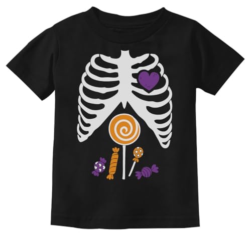 Tstars Ribcage Skeleton Candy Shirt Funny Xray Halloween Shirts for Toddler and Youth Kids 5/6 Black