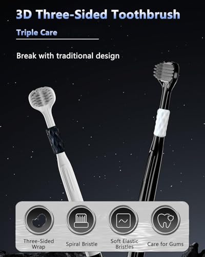Image of (PACK OF-6) Toothbrush with Rotating Bristles Three-Head, Ultra Soft, 3 Sided Rotating Soft Bristles Toothbrush | 360-Degree Three-Sided Teeth and Tongue Cleaning, Gum Protection and Deep Cleaning