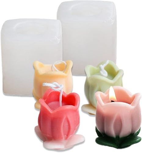 Miniatura 5 de Cestony Moldes de silicona para velas de rosas en forma de corazón 3D para hacer velas de resina, pilar de aromaterapia, yeso, velas de cera, jabón,
