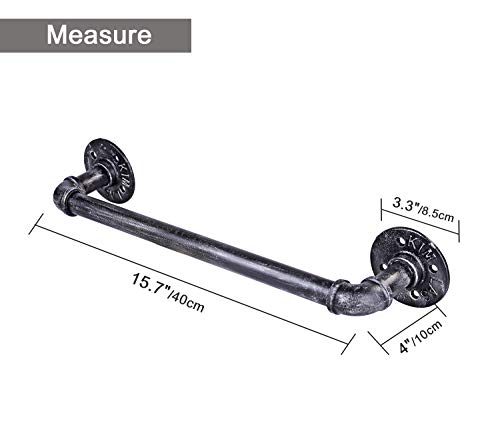 Sansnow Industrial Pipe Towel Rack Towel Bar, Heavy Duty Bath Towel Holder Retro Black,15.7 Inch #TOP2