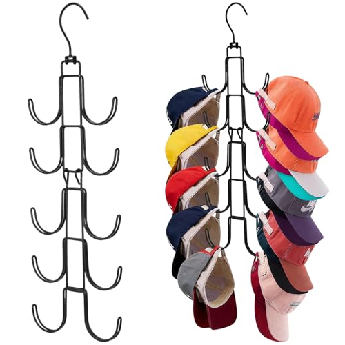 Organizador de sombreros para armario, estante plegable para gorras con 10 ganchos grandes giratorios, capacidad para hasta 40 gorras de béisbol, colgador de metal que ahorra espacio para exhibición