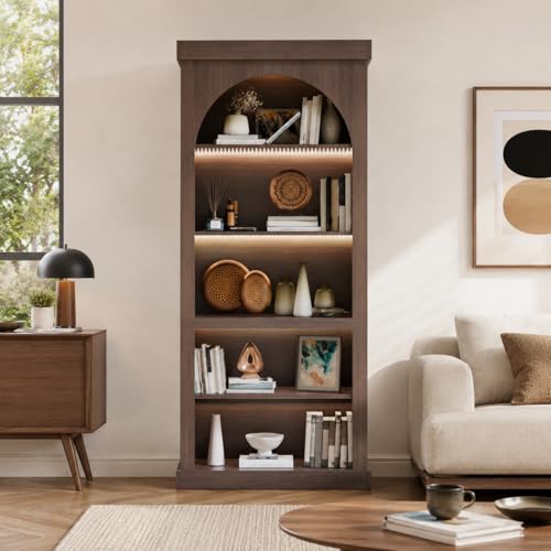 Trygoal Tall Cabinet Bookcase, Display Cabinet Walnut Finish with Adjustable Shelf, Mid Century Modern Curio Cabinet for Living Room, Dining Room, Kitchen, Study Room, Entryway, Open-Shelves by Trygoal - Used condition - Image 8