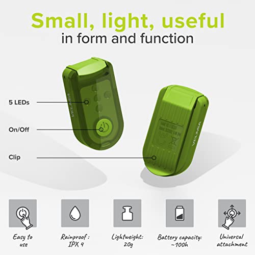 Velmia Luz LED (2 Uds) - Frontal LED con 6 Modos & Memoria - Ultraligera para Seguridad y Visibilidad con Clip & Velcro - Luz Running Ideal para Mochila, Cochecito, Perro, Deporte - imagen 3