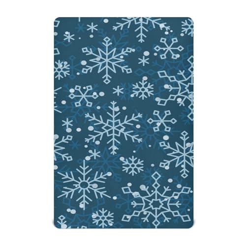 Moudou Blue Snowflake Playard Sheet for Boy Girls, Soft Breathable Fitted Toddler Sheet for Standard Playard Bed Mattress, 39 x 27 x 5 Inch