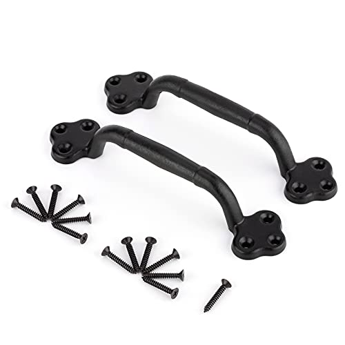 Sankins 9'' Barn Door Handle Black Rustic Cast Iron Sliding Door Handle, Heavy Duty Vintage Metal Gate Pull Hardware For Fence, Door, Metal Antique Garage, Closet, 2 Pack #TOP1