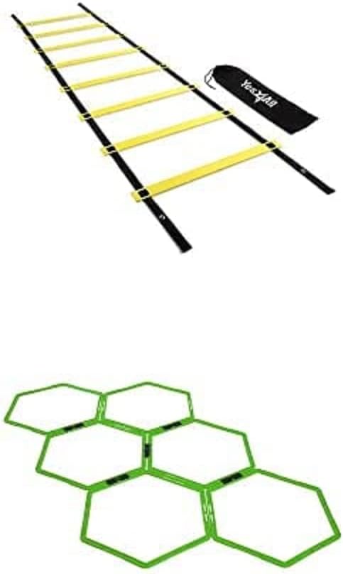 Yes4All Combo Fussball Trainingszubehör Kinder Koordinationsleiter Trainingsleiter, Koordinationsleitern, fußball Trainingsset Equipment Zubehör mit Koordinationsringe