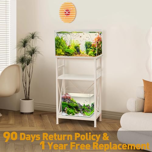 LAQUAL 10 Gallon Fish Tank Stand with Shelf, Double Aquarium Stand for 10&5 Gal Fish Tank, 3-Tier Heavy Metal Stand with Stable Structure, Adjustable Table Feet&Anti-tilt Device - White - Thumbnail 6