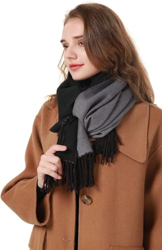 MEANBEAUTY Damen Kaschmir Schal Doppelseite Winterschal Wollschal Pashmina große Deckenschals Weihnachtsgeschenke-Schwarz+Grau