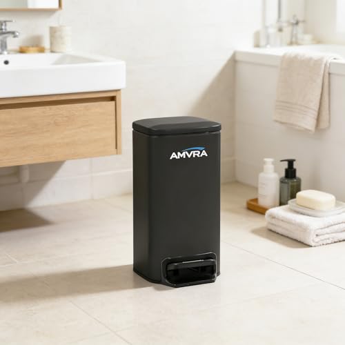 Papelera pequeña de baño con tapa y pedal 6 litros negra miniatura 6