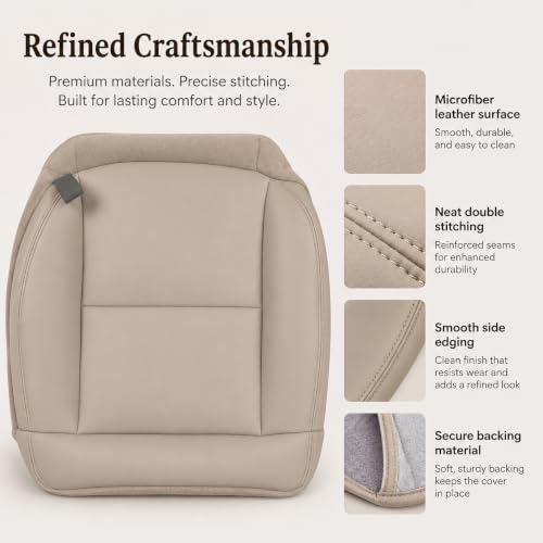 Priprilod Beige Tan Driver Side Bottom Replacement Leather Seat Cover & Driver Foam Cushion Compatible with Ford F150 Lariat XL XLT STX FX4 2004 2005 2006 2007 2008 by Priprilod - Used condition - Image 4