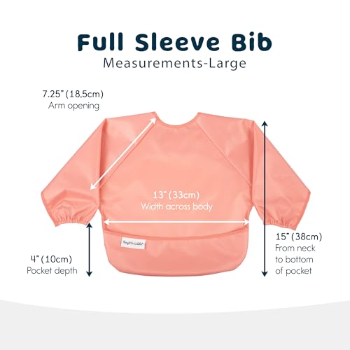Tiny Twinkle Mess Proof Baby Bib, 2 Pack Long Sleeve Bib Outfit, Waterproof Bibs for Toddlers, Machine Washable, Tug Proof (Peach Terracotta, Small 6-24 Months)