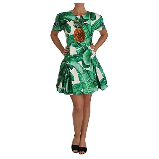 Dolce & Gabbana A-Line Banana Leaf Pineapple Crystal Dress Italian Size WOMEN: IT40|S