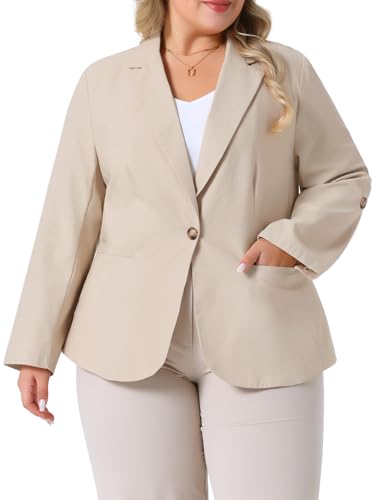 Agnes Orinda Women's Plus Size Linen Cotton Blazers Button Lightweight Office Work Business Suit Jackets2