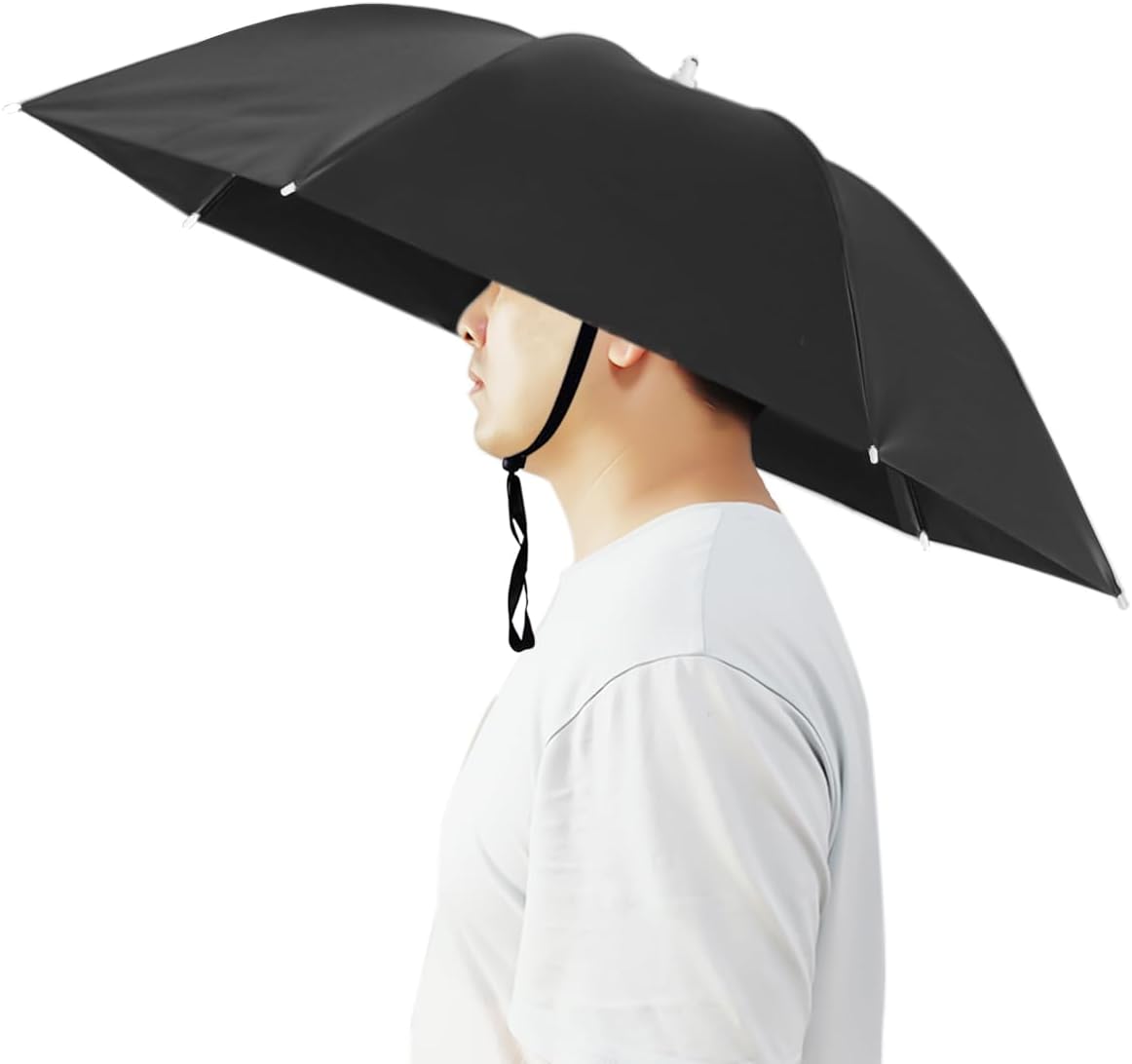 Umbrella Hat, 37 inch Fishing Umbrella Hat Hands Free Foldable UV Protection Umbrella Cap Adjustable Headwear for Fishing Golf Camping Beach Gardening Sunshade Outdoor