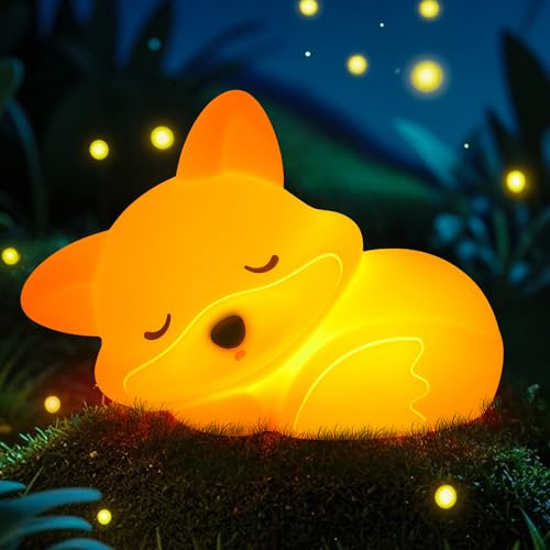 CoolGift Mart Fox Night Light Cute Fox Silicone Night Light Gifts for Kids Fox Lamp for Girls Boys Child Baby Nursery Animal Light with Touch Control Timer and USB Rechargeable
