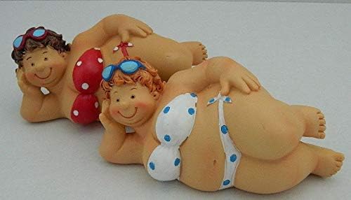 SEASIDE FAT PLUMP LADIES in POLKA DOT BIKINI SET of 2 BATHROOM ORNAMENT