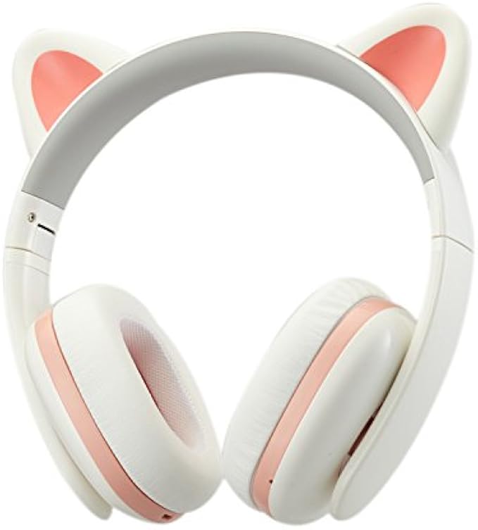 Censi Music Headset Headphone Creative Cat Ear Stereo Over-Ear Game Gaming Bass Headset Noise Canceling Headband Earphone with MIC Rechargeable Port for Bluetooth 4.0 Device (White, Blutooth)