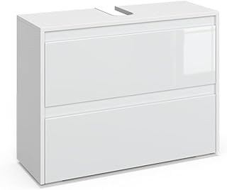 Vicco Waschbeckenunterschrank Majest, Weiß Hochglanz, 80.1 x 62 cm mit 2 Schubladen, zur Montage unter dem Waschbecken für Badaufbewahrung