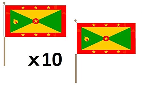 Drapeau Grenade 45x30cm HAMPE en bois lot de 10 drapeaux grenadin