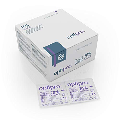 OptiPro Isopropyltücher mit 70% Alkohol | 200 Stück einzeln verpackt | Reinigungstücher | Einweg-Vorinjektionstücher | Desinfektionstücher | leicht aufreißbare Verpackung | Allzwecktücher