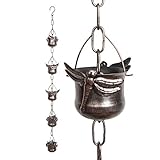 Iron Dragonfly Decorative Rain Chain for Gutters | Unique Downspout Extension Home Décor | Rainwater Diverter with Rain Collector Cups is an Excellent Gift Idea for Housewarming, Birthday