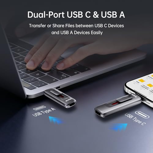 Image of SSK USB Drive 128GB,2-in-1 Type C+ USB A 3.2 Gen2 External Solid State Drive,Fast Thumb Drive 550MB /s Memory Stick for iPhone 15 /16 /Android Phone /Tablet /Windows /Mac