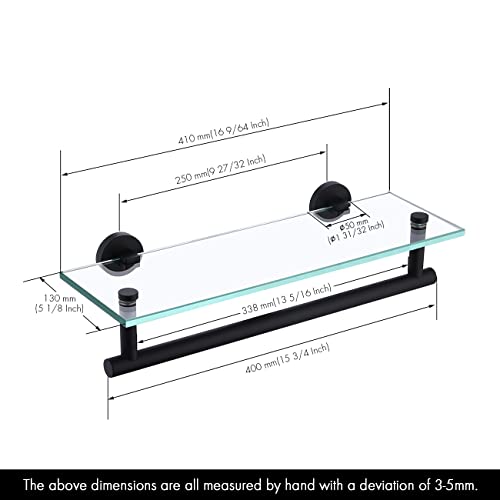 Kes Glass Shelf 16" Tempered Glass Floating Shelf Wall Mount Glass Shelves For Bathroom Wall Shelf With Towel Bar Sus304 Stainless Steel Glass Shower Shelf Matte Black, A2022-Bk #TOP2