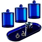 Qtip Holder Bathroom Set with Tray(4PCS) - 3 Pack of 15oz Acrylic Plastic Apothecary Jars Qtip...