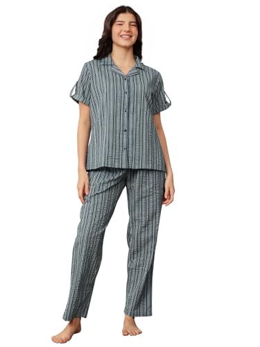 Image of Clovia Women Rayon Night Suit- Printed, Shirt & Pyjama Set