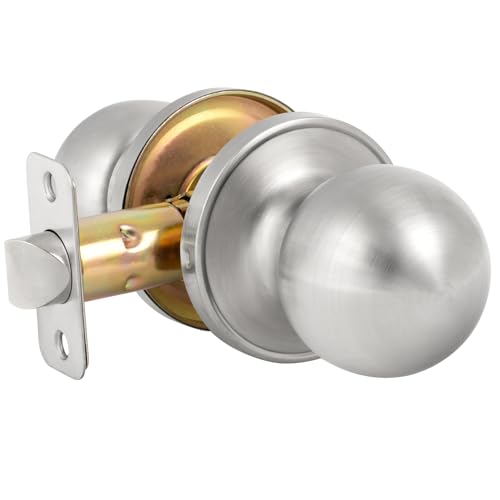 HOSOM Passage Door Knob for Hallway or Closet Door Knobs, Satin Nickel Interior Door Knobs, Keyless Doorknobs Non-Locking Round Door Handle, Easy Installation