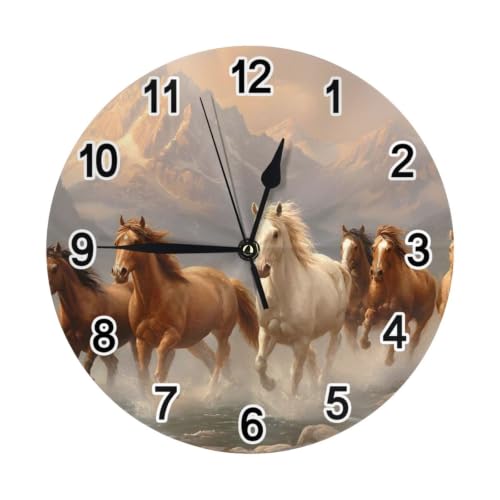 oooJHooo Horse 10 Inch Silent Wall Clock Non Ticking PVC Board Clock,A-345