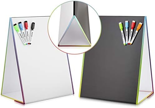 Tabletop Magnetic Easel Whiteboard & Washable Blackboard with Chalkboard Design (2 Sides) 16 X 12.5” Includes:4 Dry Erase Markers & 4 Chalk Markers Drawing Art Black Board Educational Kids Toy