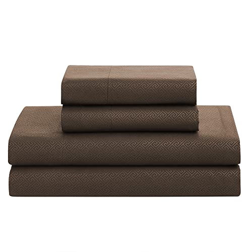 Image of King Size Comforter Set 8 Piece Bed in a Bag with Bed Skirt, Fitted Sheet, Flat Sheet, 2 Pillowcases, 2 Pillow Shams, King, Greek Key Chocolate